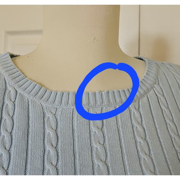 IZOD Cable Knit 100% Cotton Crewneck Sweater Light Blue Womens Large Long Sleeve - Picture 13 of 13